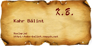 Kahr Bálint névjegykártya